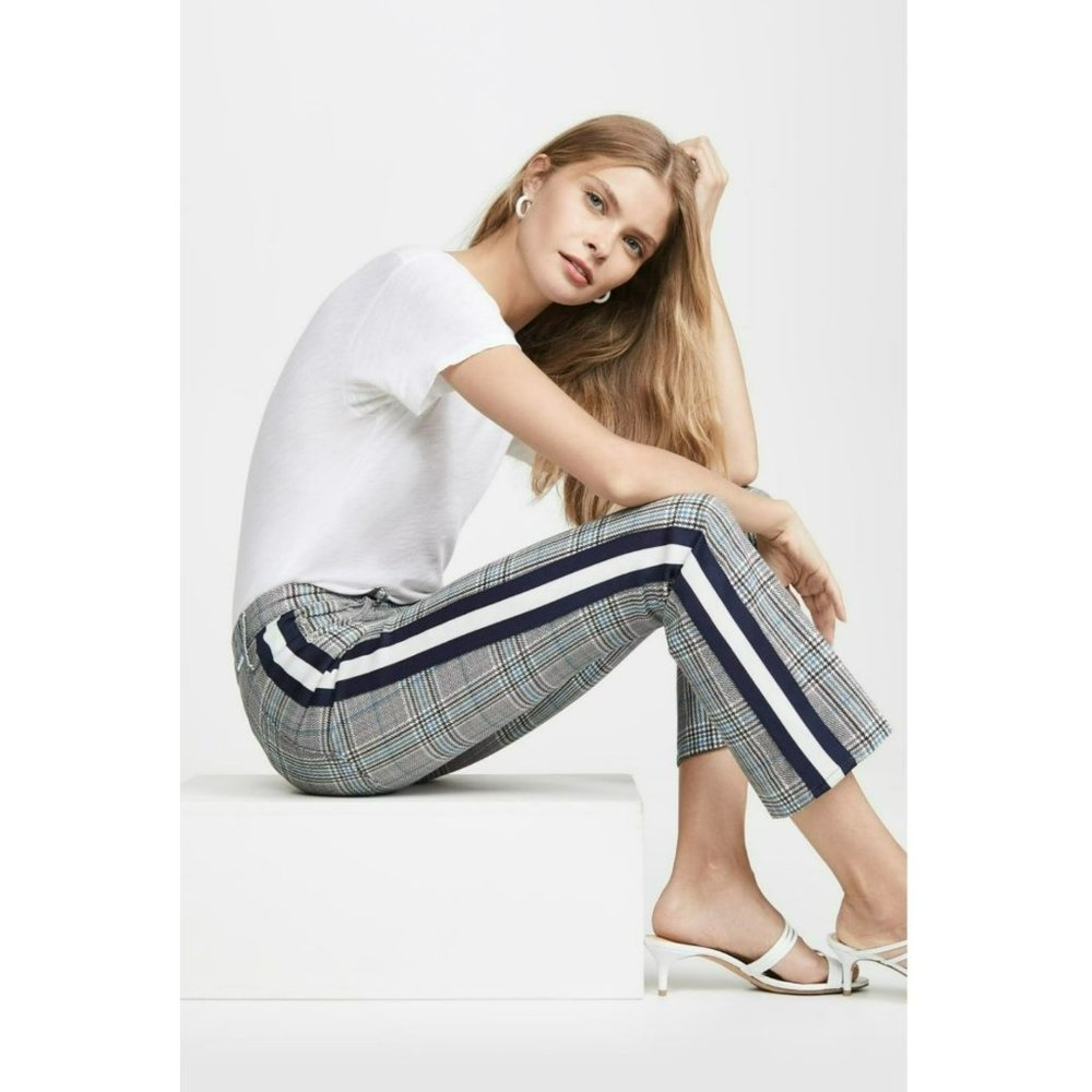 Mother The Insider Ankle 30 Black Blue White Houndstooth Stripe Denim Pants